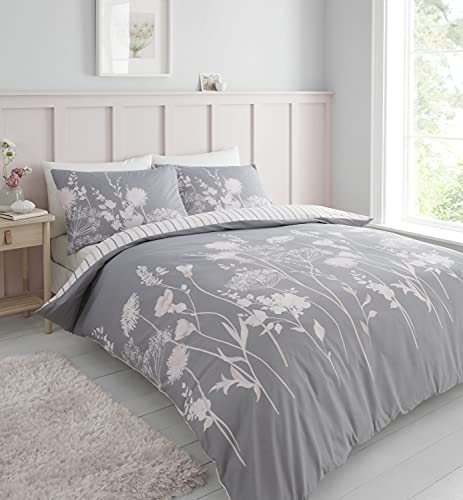 Catherine Lansfield Bedding Meadowsweet Floral King Duvet Cover Set with Pillowcase Pink Grey von Catherine Lansfield