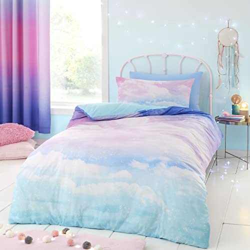Catherine Lansfield Wende-Bettwäsche-Set für Einzelbett mit Kissenbezug, Regenbogenwolken, Pastellfarben von Catherine Lansfield