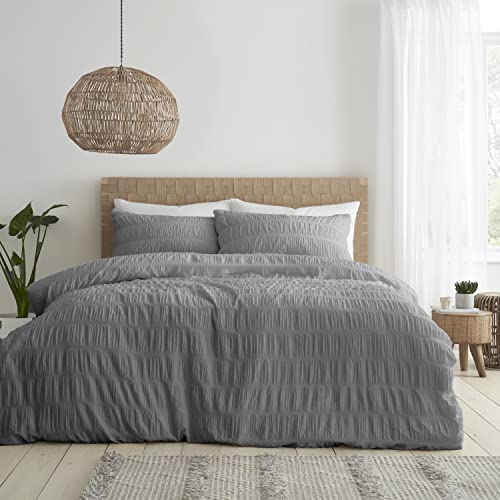 Catherine Lansfield Bedding Seersucker Bettwäsche-Set mit Kissenbezug, für Einzelbett, Grau von Catherine Lansfield