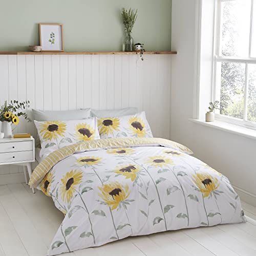Catherine Lansfield Gemalte Sonnenblumen, pflegeleichtes Bettwäsche-Set für Doppelbett, Gelb von Catherine Lansfield