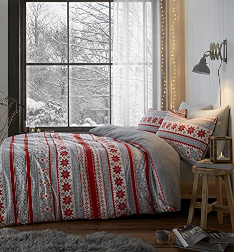 Catherine Lansfield So Soft Velvet Touch Fairisle King Bettwäsche-Set rot von Catherine Lansfield