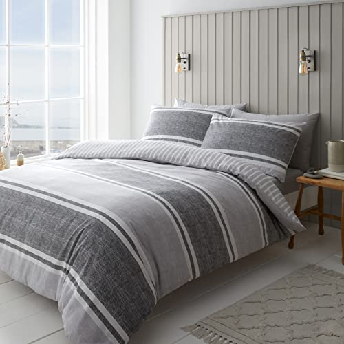 Catherine Lansfield Bettwäsche-Set für Einzelbett, strukturiert, gestreift, mit Kissenbezug, Anthrazitgrau Catherine Lansfield Bettwäsche-Set für Einzelbett, strukturiert, gestreift, mit Kissenbezug, Anthrazitgrau von Catherine Lansfield