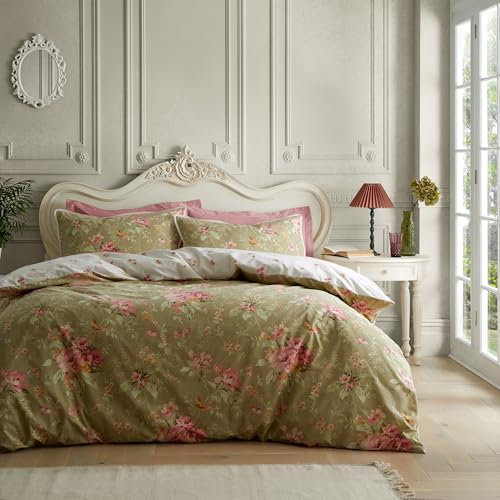 Catherine Lansfield Bridgerton Penelope Wende-Bettwäsche-Set mit Kissenbezügen, Blumenmuster, für Super-Kingsize-Bett, Grün von Catherine Lansfield