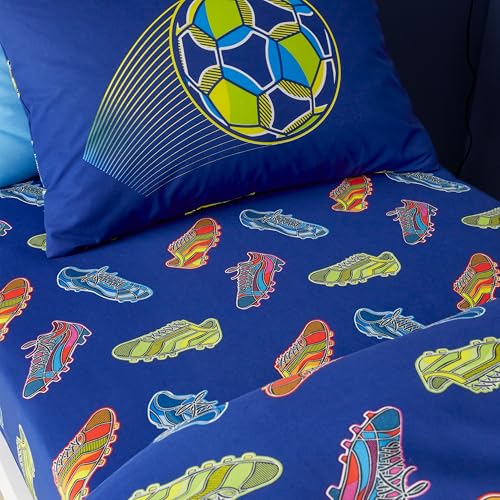 Catherine Lansfield Bright Football Spannbettlaken für Einzelbett, Marineblau von Catherine Lansfield