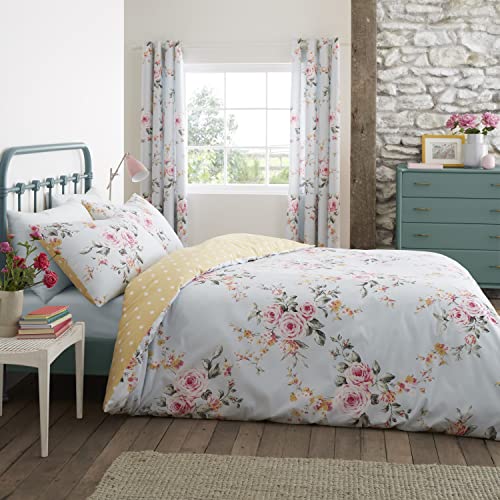 Catherine Lansfield Canterbury 155x220 Duvet Cover and 1 80x80 Pillowcase Blue/Ochre von Catherine Lansfield