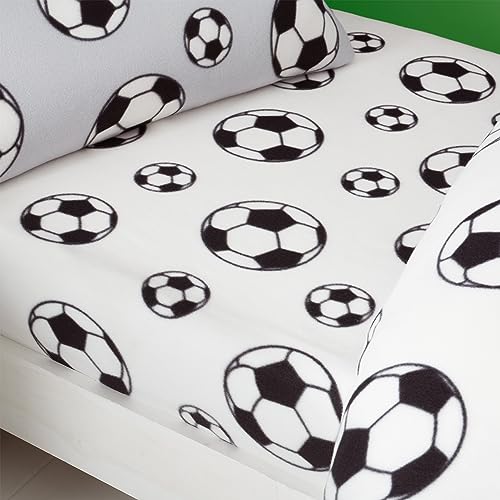 Catherine Lansfield Cosy Football Fleece-Spannbettlaken für Doppelbett, Weiß von Catherine Lansfield