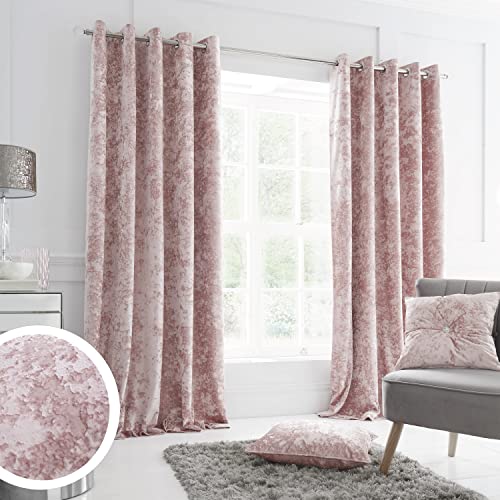 Catherine Lansfield Knautschsamt Vorhänge mit Ösen, Polyester, Blush Pink, W 90.2" x L 90.2" (2 Panels) von Catherine Lansfield