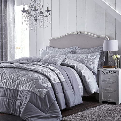 Catherine Lansfield Damast-Jacquard, silberfarben, Polyester, Silber, King Duvet von Catherine Lansfield