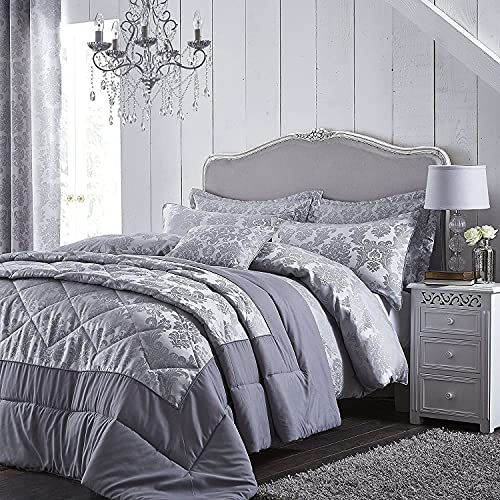 Catherine Lansfield Damast-Jacquard, silberfarben, Polyester, Silber, Single Duvet von Catherine Lansfield