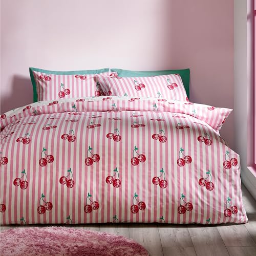 Catherine Lansfield Disco Kirschen Streifen Wende-Bettwäsche-Set mit Kissenbezügen, für King-Size-Bett, Rosa Catherine Lansfield Disco Kirschen Streifen Wende-Bettwäsche-Set mit Kissenbezügen, für King-Size-Bett, Rosa von Catherine Lansfield