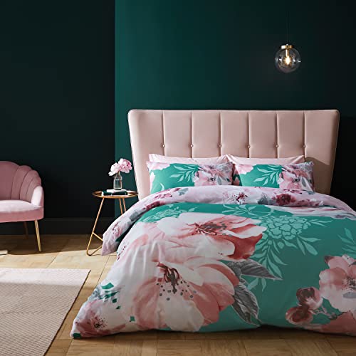 Catherine Lansfield Dramatic Floral Bettwäsche-Set für Einzelbett, pflegeleicht, Blaugrün von Catherine Lansfield