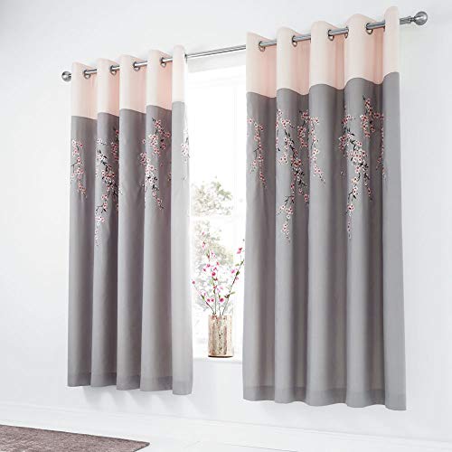 Catherine Lansfield Embroidered Blossom Ösenvorhang, Polyester, grau, 66x72 Inch von Catherine Lansfield