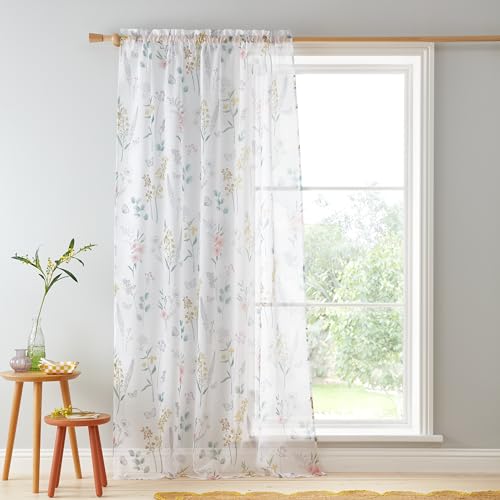 Catherine Lansfield Emilia Voile-Vorhang, Blumenmuster, 140 x 122 cm, Weiß von Catherine Lansfield