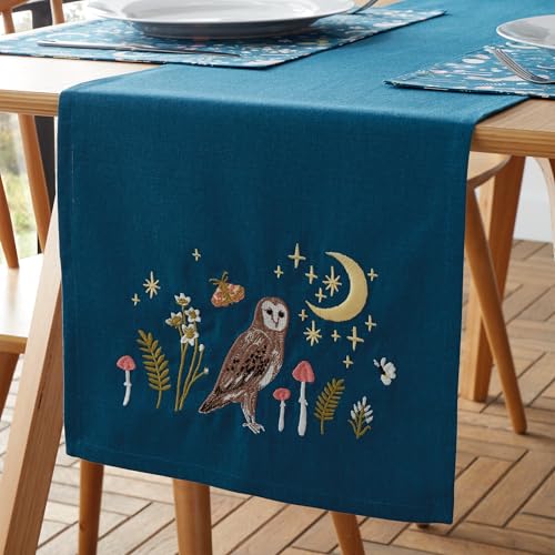 Catherine Lansfield Enchanted Twilight Animals Esstischläufer, Baumwolle, 33 x 220 cm, Marineblau von Catherine Lansfield