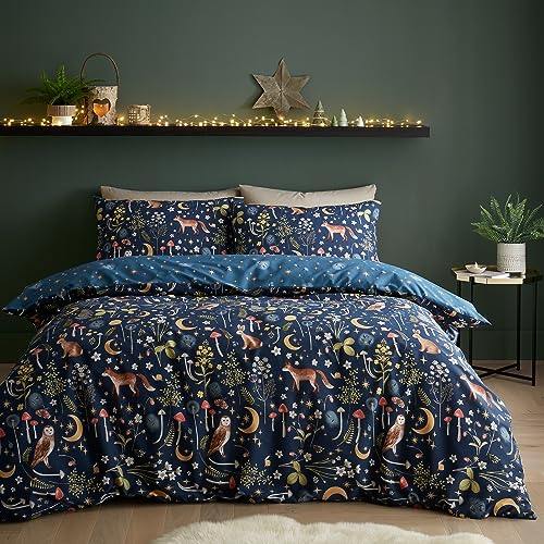 Catherine Lansfield Enchanted Twilight Animals Wende-Bettwäsche-Set mit Kissenbezügen, für Doppelbett, Marineblau von Catherine Lansfield