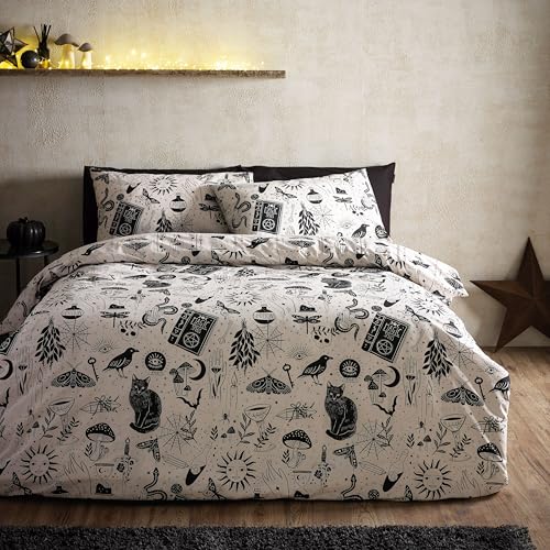 Catherine Lansfield Enchanted Witchcraft Wende-Bettwäsche-Set mit Kissenbezügen, für King-Size-Bett, Schwarz/Natur von Catherine Lansfield