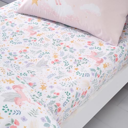 Catherine Lansfield Fairytale Unicorn Spannbettlaken für Doppelbett, Weiß von Catherine Lansfield