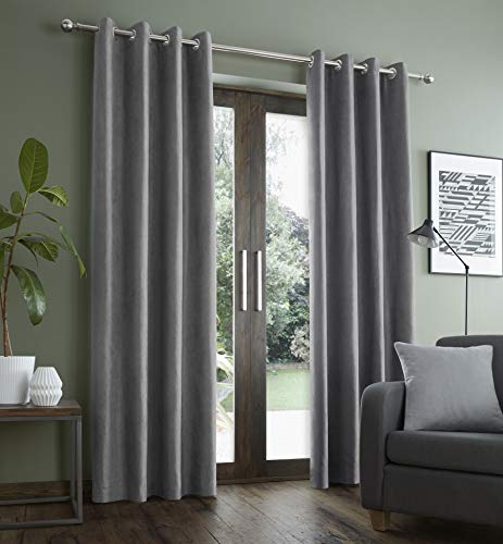 Catherine Lansfield Wildlederimitat mit Futter Vorhänge mit Ösen, Polyester, Grey, 46x54 Inch von Catherine Lansfield