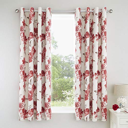 Catherine Lansfield Painted Floral Ösenvorhang, Baumwolle, rot, Eyelet Curtains-66x72 Inch von Catherine Lansfield