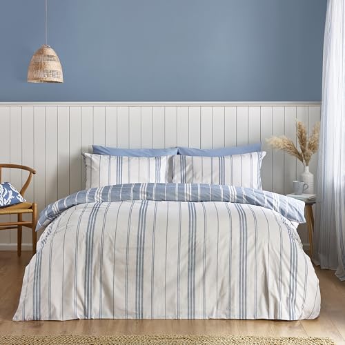 Catherine Lansfield Harbour Stripe Wende-Bettwäsche-Set mit Kissenbezügen, für Kingsize-Bett, Blau von Catherine Lansfield