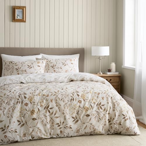 Catherine Lansfield Isadora Wende-Bettwäsche-Set mit Kissenbezügen, Blumenmuster, für Kingsize-Bett, Natur von Catherine Lansfield