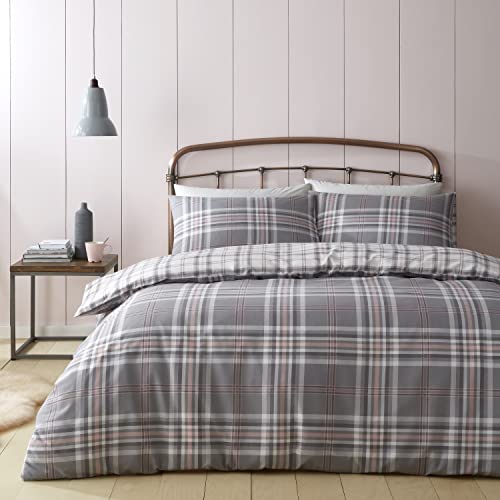 Catherine Lansfield Kelso PINK Grey Bettwäsche Doppelbett von Catherine Lansfield