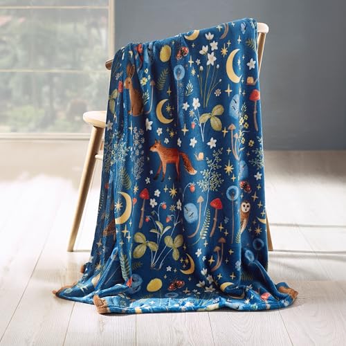 Catherine Lansfield Kuschelige Fleecedecke mit Tiermotiven, 130 x 170 cm, Marineblau von Catherine Lansfield