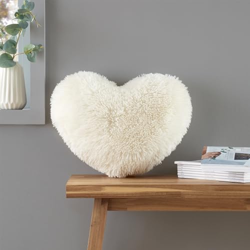 Catherine Lansfield Kuscheliges Hochflor-Kissen aus Kunstfell in Herzform Creme von Catherine Lansfield