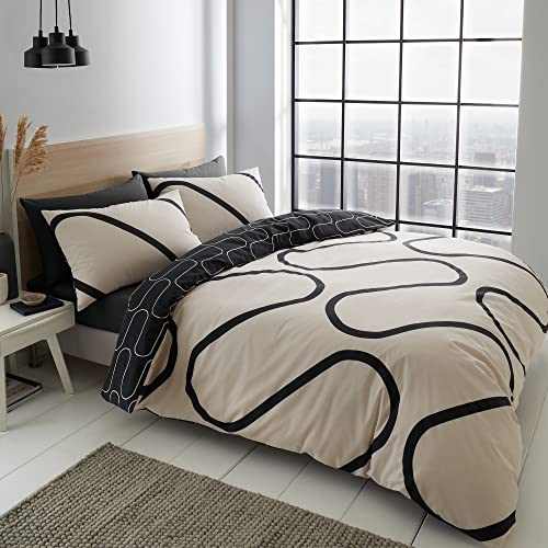 Catherine Lansfield Linear Curve Geometric Easy Care Duvet Set, Black, Single Duvet Set von Catherine Lansfield