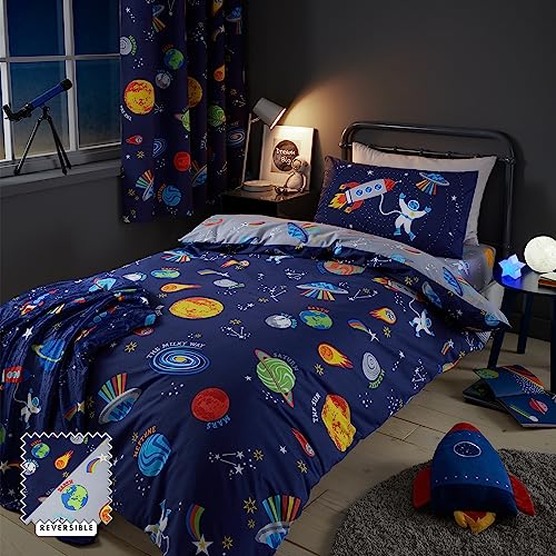 Catherine Lansfield Lost In Space Wende-Bettwäsche-Set für Einzelbett, mit Kissenbezug, Blau von Catherine Lansfield