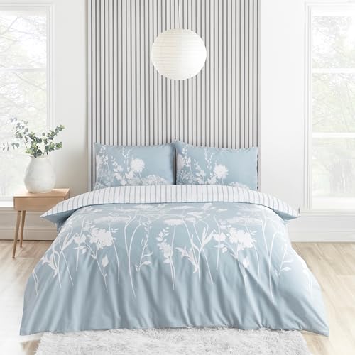 Catherine Lansfield Meadowsweet Wende-Bettwäsche-Set mit Kissenbezug, Blumenmuster, für Super-Kingsize-Bett, Blau Catherine Lansfield Meadowsweet Wende-Bettwäsche-Set mit Kissenbezug, Blumenmuster, für Super-Kingsize-Bett, Blau von Catherine Lansfield