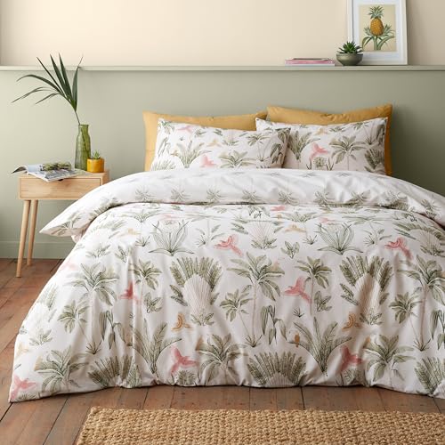 Catherine Lansfield Paradiso Palm Wende-Bettwäsche-Set für Doppelbett mit Kissenbezügen, Natur von Catherine Lansfield
