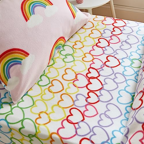 Catherine Lansfield Rainbow Hearts kuscheliges Fleece-Spannbetttuch für Einzelbett, Rosa von Catherine Lansfield