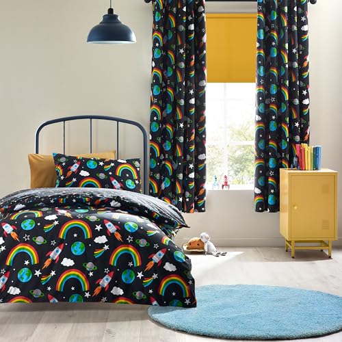 Catherine Lansfield Rainbow Rockets Wende-Bettwäsche-Set mit Kissenbezug, für Einzelbett, Schwarz von Catherine Lansfield
