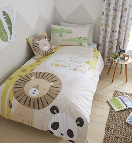 Catherine Lansfield Roarsome Animals Bettwäsche, 52% Polyester, 48% Baumwolle, Natur, Junior Duvet Set von Catherine Lansfield