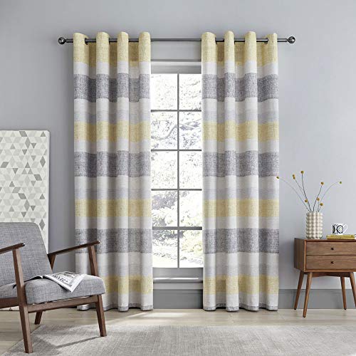 Catherine Lansfield Tallin Stripe Ösenvorhang, Baumwolle, Ocker, Eyelet Curtains-66x54 Inch von Catherine Lansfield