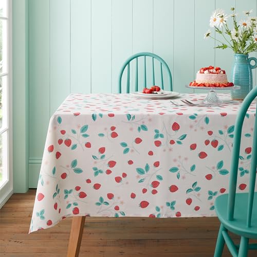 Catherine Lansfield Tischdecke Dining Strawberry Garden, 137 x 178 cm, Creme/Rot von Catherine Lansfield