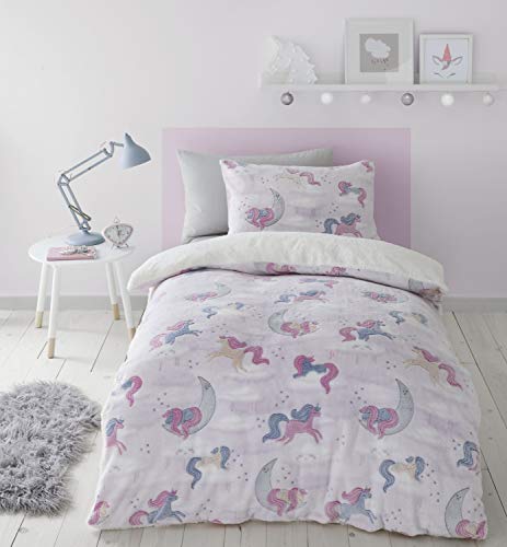 Catherine Lansfield Unicorn Dreams Glow In The Dark Bettwäsche-Set, Polyester, Rose, Doppelbett von Catherine Lansfield