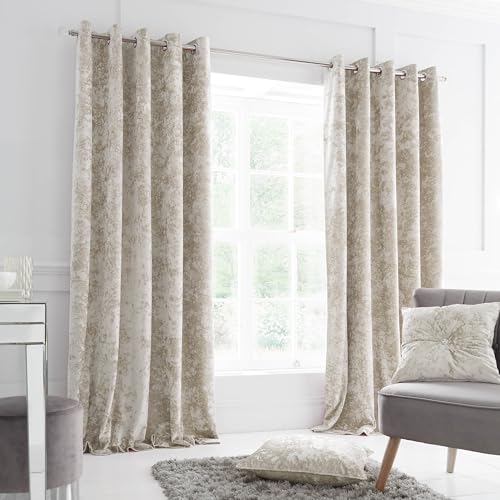 Catherine Lansfield Vorhang aus gecrashtem Samt mit Ösenaufhängung, Polyester, Natur, 229 x 229 cm von Catherine Lansfield