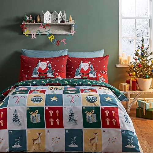 Catherine Lansfield Weihnachts-Adventskalender, wendbar, Doppel-Bettwäsche-Set mit Kissenbezügen, Rot Catherine Lansfield Weihnachts-Adventskalender, wendbar, Doppel-Bettwäsche-Set mit Kissenbezügen, Rot von Catherine Lansfield