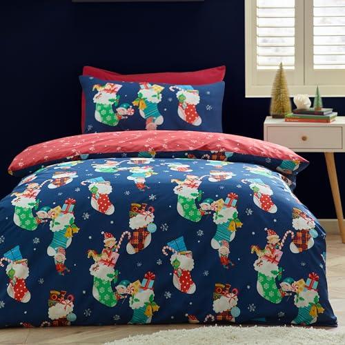 Catherine Lansfield Weihnachtselfen Baumwollanteil Einzelbett-Bettwäsche-Set mit Kissenbezug, Marineblau von Catherine Lansfield