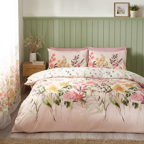 Catherine Lansfield Wende-Bettwäsche-Set für Doppelbett mit Kissenbezügen, Blumenmuster, Rosa von Catherine Lansfield
