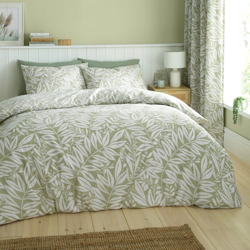 Catherine Lansfield Wende-Bettwäsche-Set für Doppelbett mit Kissenbezügen, Sorrel Leaft, Grün von Catherine Lansfield