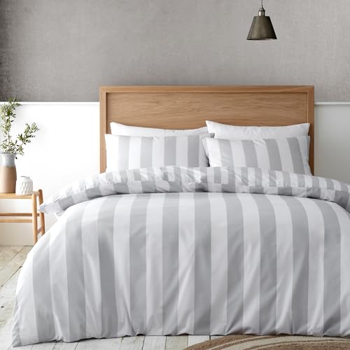 Catherine Lansfield Wende-Bettwäsche-Set für Doppelbett mit Kissenbezügen, gestreift, Silbergrau von Catherine Lansfield