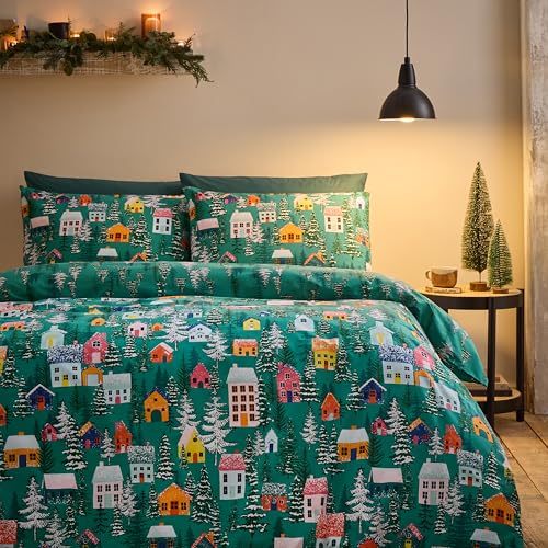 Catherine Lansfield Wende-Bettwäsche-Set mit Kissenbezug, weihnachtliches Waldmotiv, Grün von Catherine Lansfield