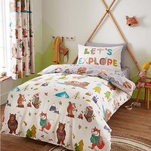 Catherine Lansfield Woodland Adventure Wende-Bettwäsche-Set für Doppelbett mit Kissenbezügen, Weiß von Catherine Lansfield