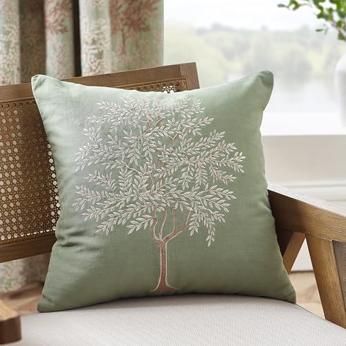 Catherine Lansfield Woodland Trees Kissen, Bestickt, 45 x 45 cm, Grün von Catherine Lansfield