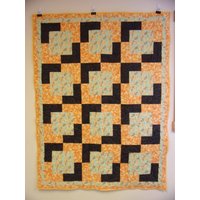 Floating Block Throw Quilt, Orange Und Grauer Lap 49" X 64" Floating Block Throw Quilt, Orange Und Grauer Lap 49" X 64" von Cathithesewingaddict