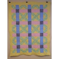 Pastellfarbene Krippendecke, Patchworkdecke Mit Weichem Flanellrücken, Pink-Gelb-Grün-Blau Karierte Patchworkdecke, Pastellkaro-Quilt, 48 "x 62" von Cathithesewingaddict