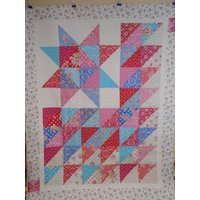 Quilt, Handgefertigte Steppdecke, Voller Größe 70 "x 88" Große Sterne Halb Platz Triangel Ziemlich Rosa Und Blauen Quilt von Cathithesewingaddict
